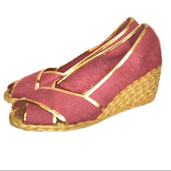 Lauren Ralph Lauren Cecilia slip on espadrille wedge sandal pink gold size 9 - Picture 2 of 13